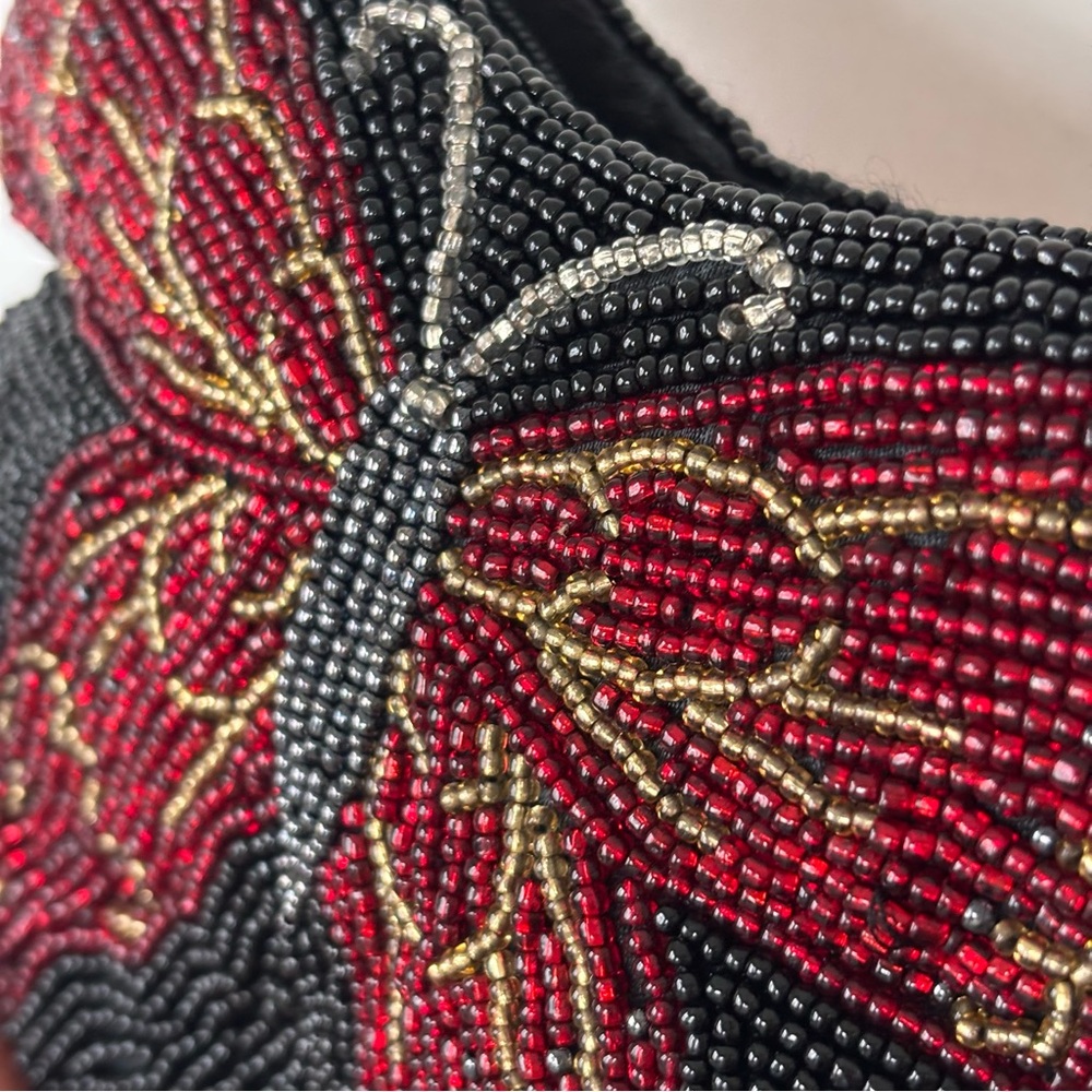 Vintage Neiman Marcus Red and Black Beaded Butterfly Petite Evening Bag - Picture 5 of 17